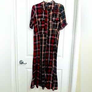 DESIGUAL Rosada Red and Navy Plaid Bohemian Midi Dress, Euro size 38